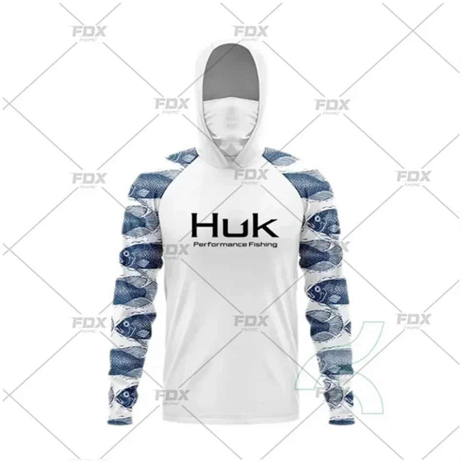 Huk Fishing Shirt UPF 50 Hooded Face Cover Fishing Clothes Summer Sun Protection Hoodie