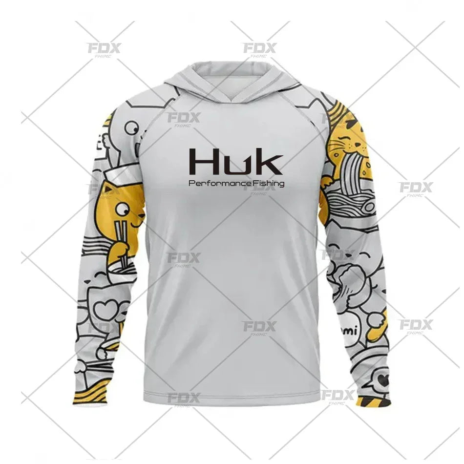Huk Fishing Shirt UPF 50 Hooded Face Cover Fishing Clothes Summer Sun Protection Hoodie