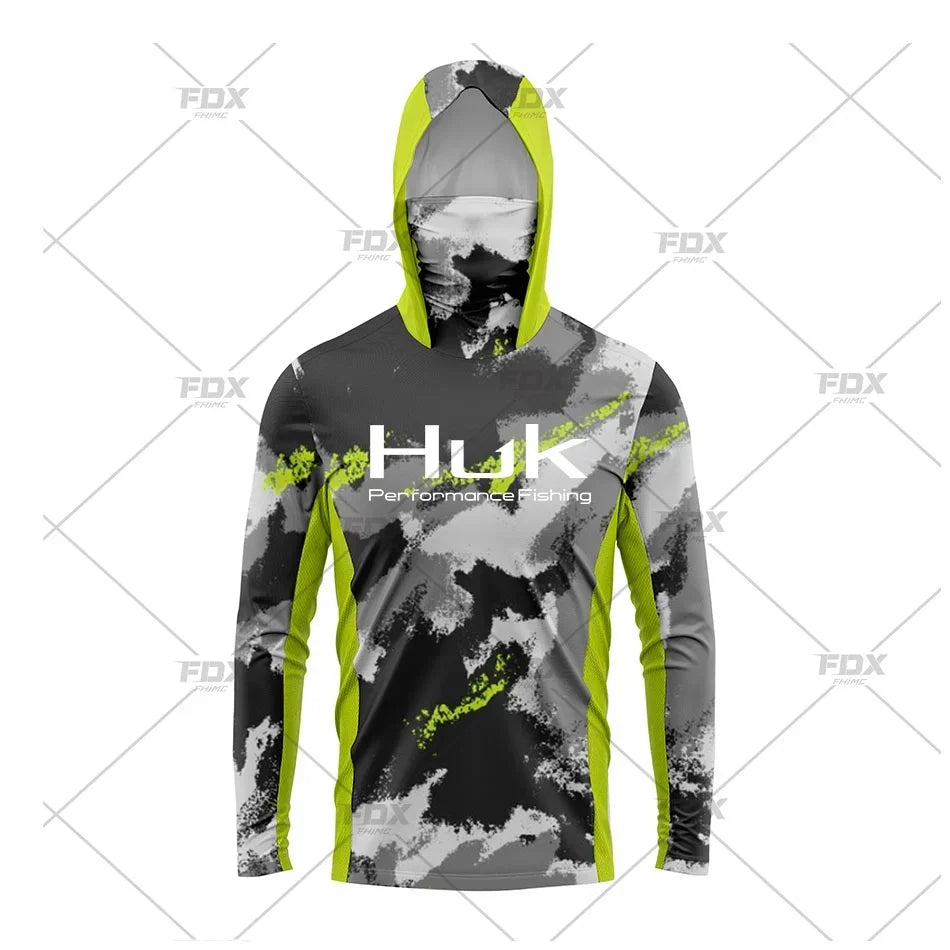 Huk Fishing Shirt UPF 50 Hooded Face Cover Fishing Clothes Summer Sun Protection Hoodie