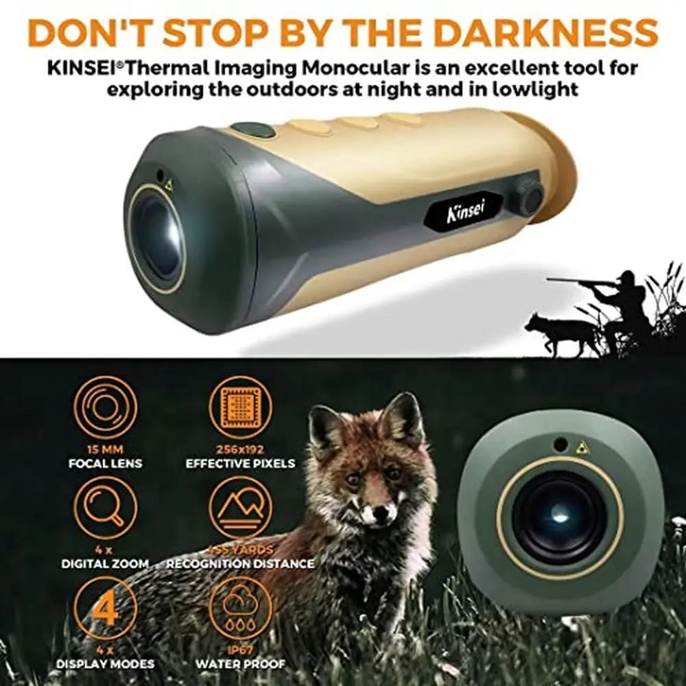 Kinsei Thermal Imaging Monocular Night Vision 4X Zoom 256x192 Pixels 455yd Vehicle Recognition 175yd Animal Recognition L-Diopter