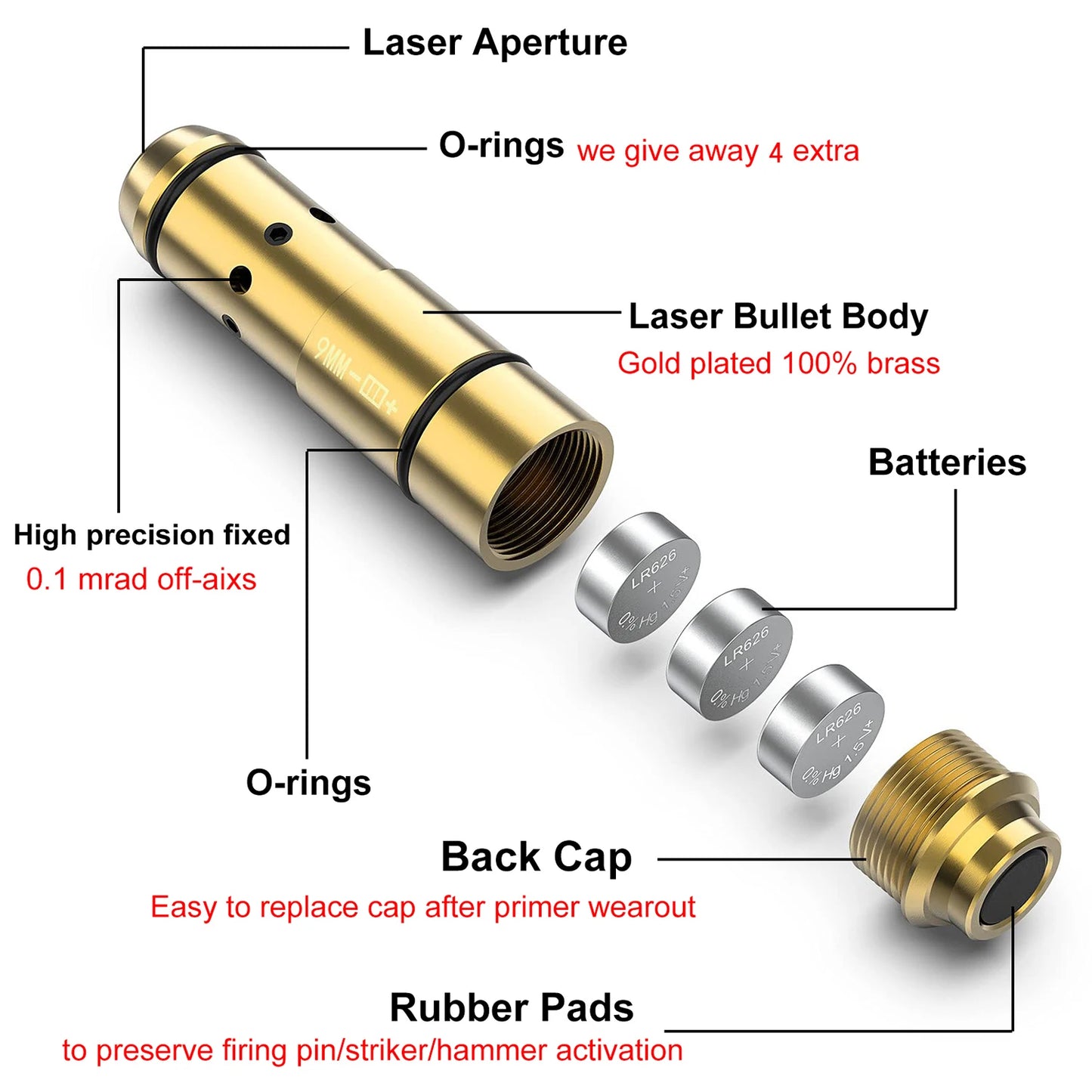 9mm/380ACP/40S&W/223Rem Dry Fire Laser Bore Sight