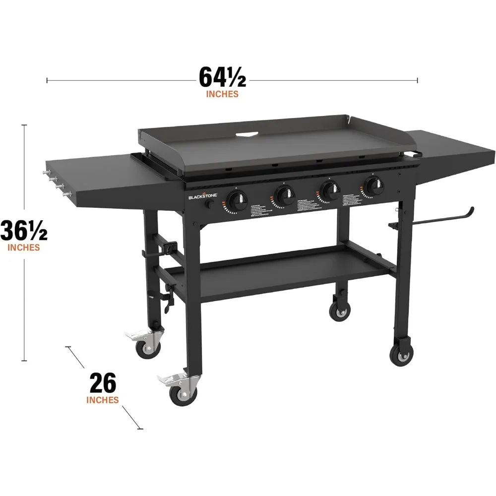 Griddle Cooking Station 4 Burner Propane Flat Top, 36” with Side Shelf