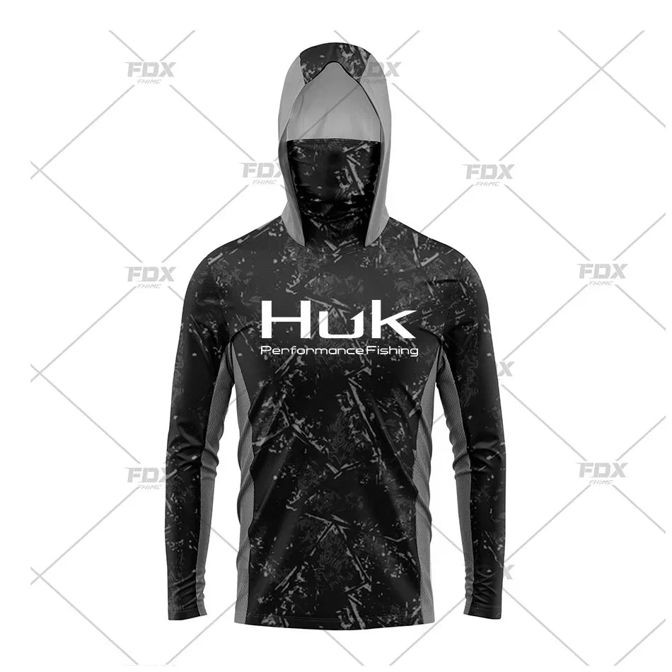 Huk Fishing Shirt UPF 50 Hooded Face Cover Fishing Clothes Summer Sun Protection Hoodie