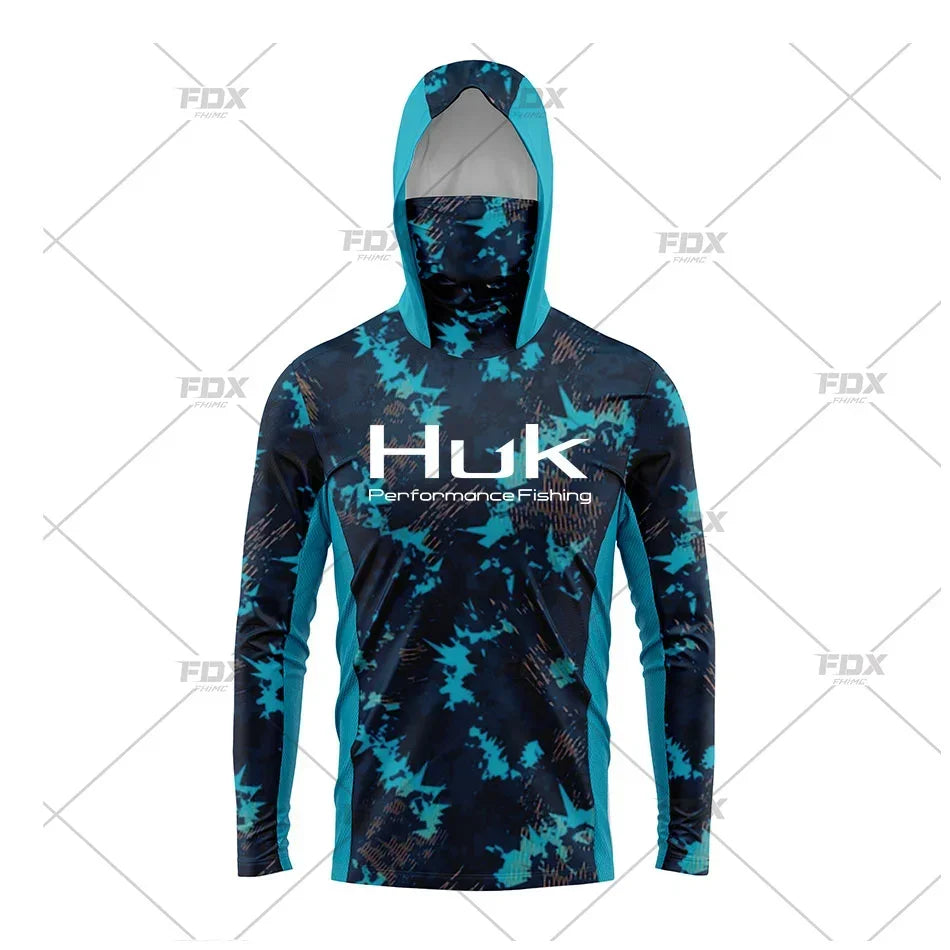 Huk Fishing Shirt UPF 50 Hooded Face Cover Fishing Clothes Summer Sun Protection Hoodie