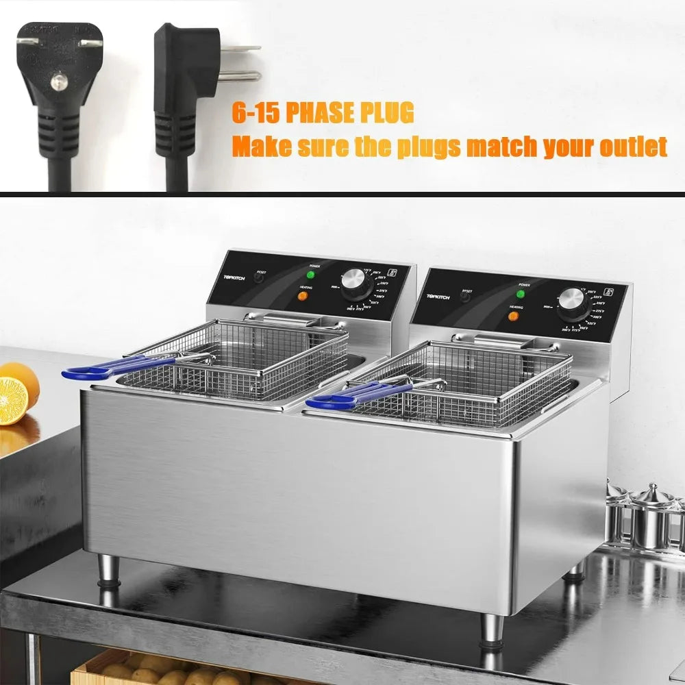 Commercial Countertop Deep Fryer 12L x 2 Dual Tank with 2 Frying Baskets and Lids