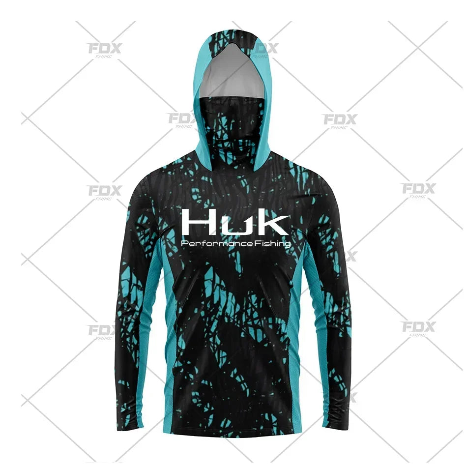 Huk Fishing Shirt UPF 50 Hooded Face Cover Fishing Clothes Summer Sun Protection Hoodie