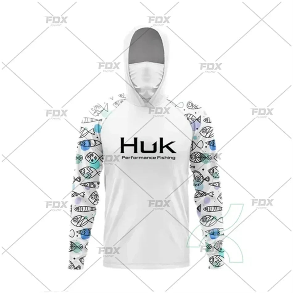 Huk Fishing Shirt UPF 50 Hooded Face Cover Fishing Clothes Summer Sun Protection Hoodie