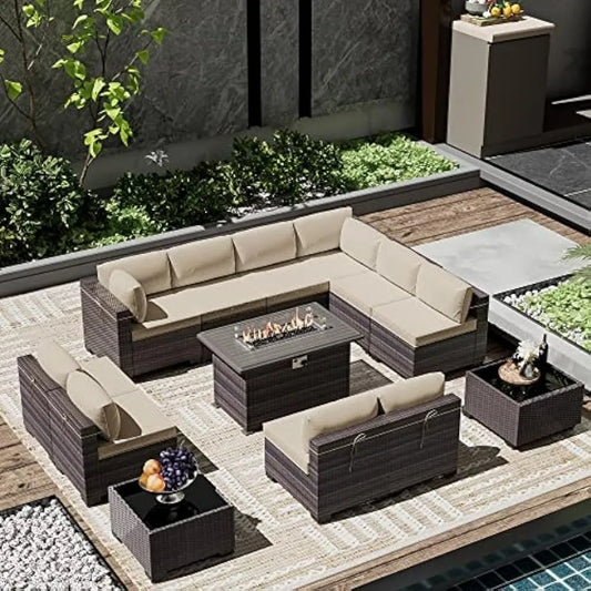 Outdoor Patio Sofa Set with Gas Fire Pit