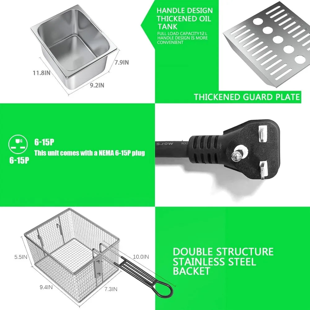 Commercial Countertop Deep Fryer 12L x 2 Dual Tank with 2 Frying Baskets and Lids