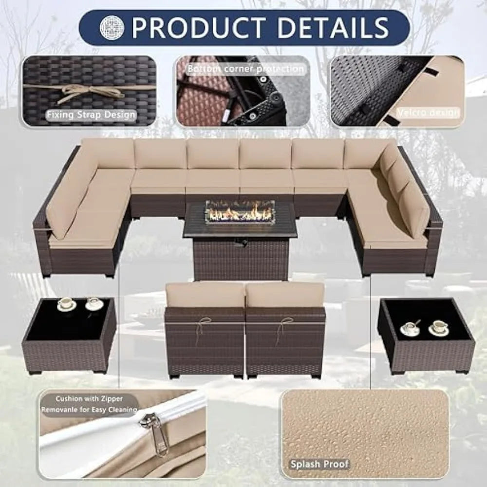 Outdoor Patio Sofa Set with Gas Fire Pit