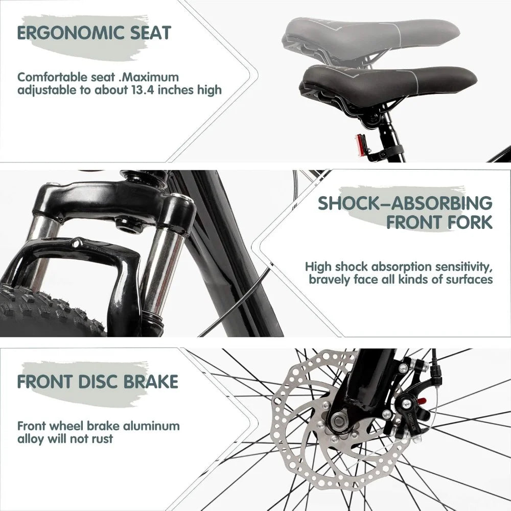 Max4out OUTROAD 26 inch Fat/Normal Tire Mountain Bike, 21 Speed with Dual Front Suspension, Double Disc Brake and High Carbon Steel Frame Anti-Slip Bicycle, Men and Women