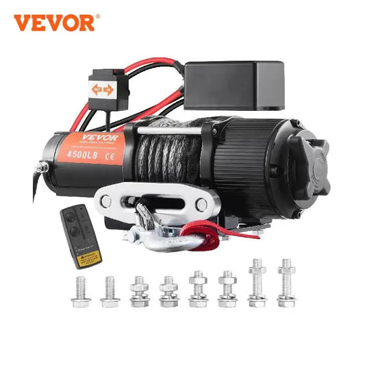 VEVOR 4500lbs Electric Winch ATV UTV Nylon Rope Winch with Wireless or Wired Remote