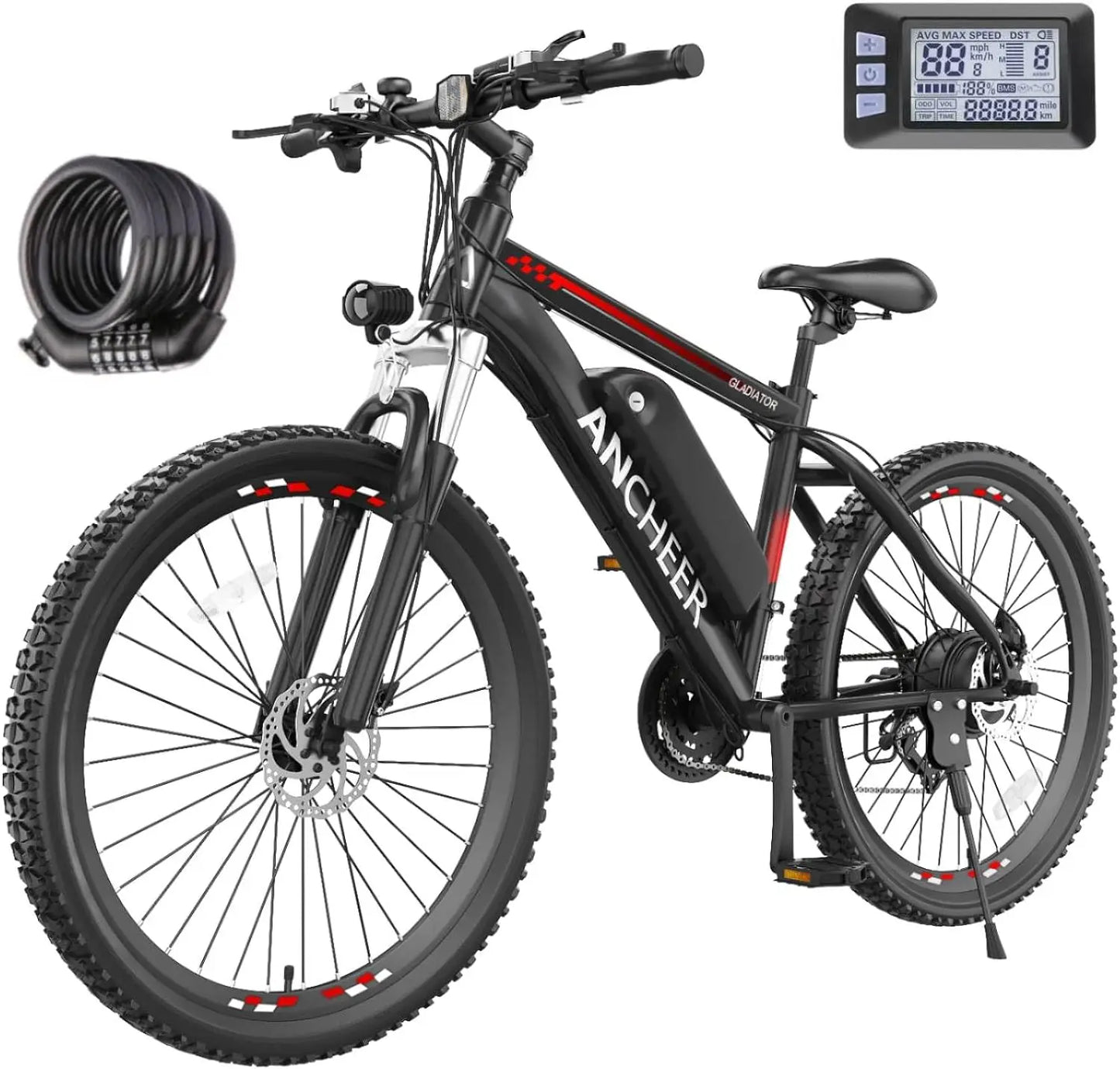 ANCHEER 500W 26" Electric Bike for Adults, [Peak 750W], 48V 10.4Ah Battery, Up to 55 Miles, 3H Fast Charge, Electric Mountain Bike, 2.1" eMTB Tire, 21 Speed, 22MPH Adults Electric Bicycle