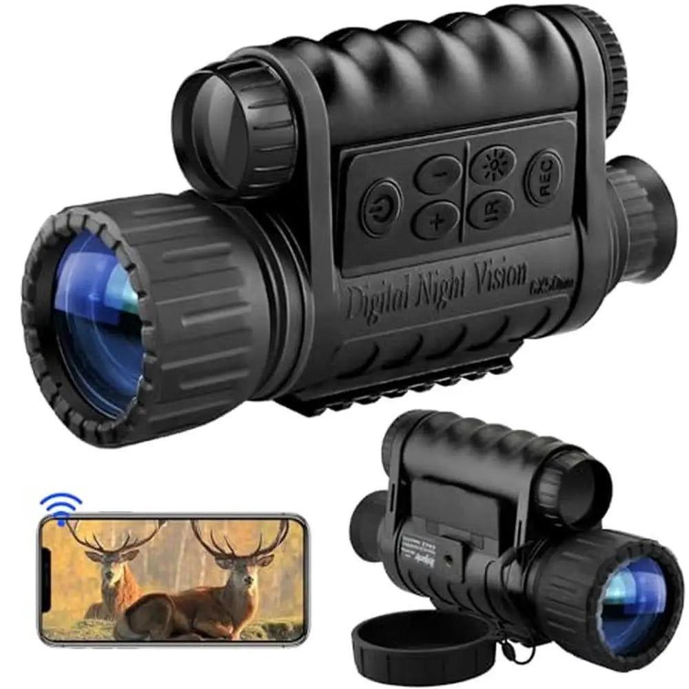 True WiFi Night Vision Monocular Support Smartphone iOS/Android 32G Super HD in Full Darkness Clearly Infrared Camera Telescope 12MP Photo Video Night Watching 5X Digital Zoom Night Vision Binocular