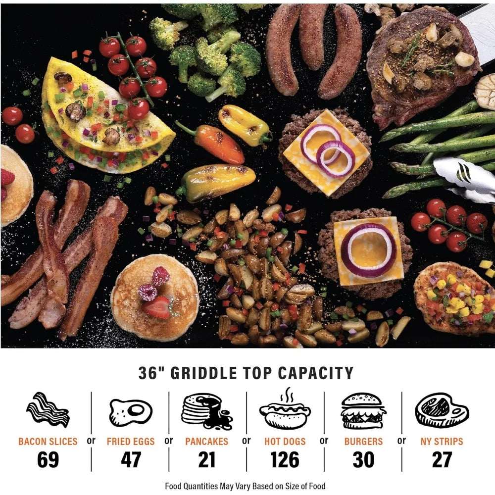 Griddle Cooking Station 4 Burner Propane Flat Top, 36” with Side Shelf