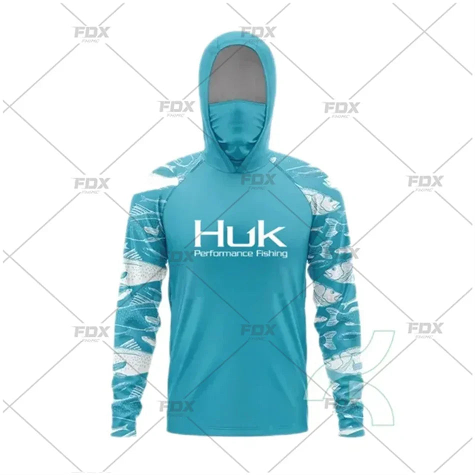 Huk Fishing Shirt UPF 50 Hooded Face Cover Fishing Clothes Summer Sun Protection Hoodie