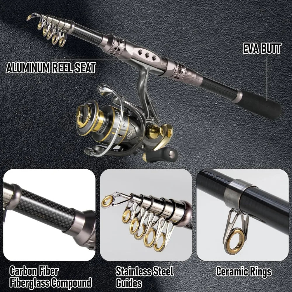 Telescopic Rod and Reel Combo With 125-Piece Fishing Gear Set