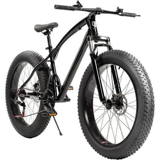 Max4out OUTROAD 26 inch Fat/Normal Tire Mountain Bike, 21 Speed with Dual Front Suspension, Double Disc Brake and High Carbon Steel Frame Anti-Slip Bicycle, Men and Women