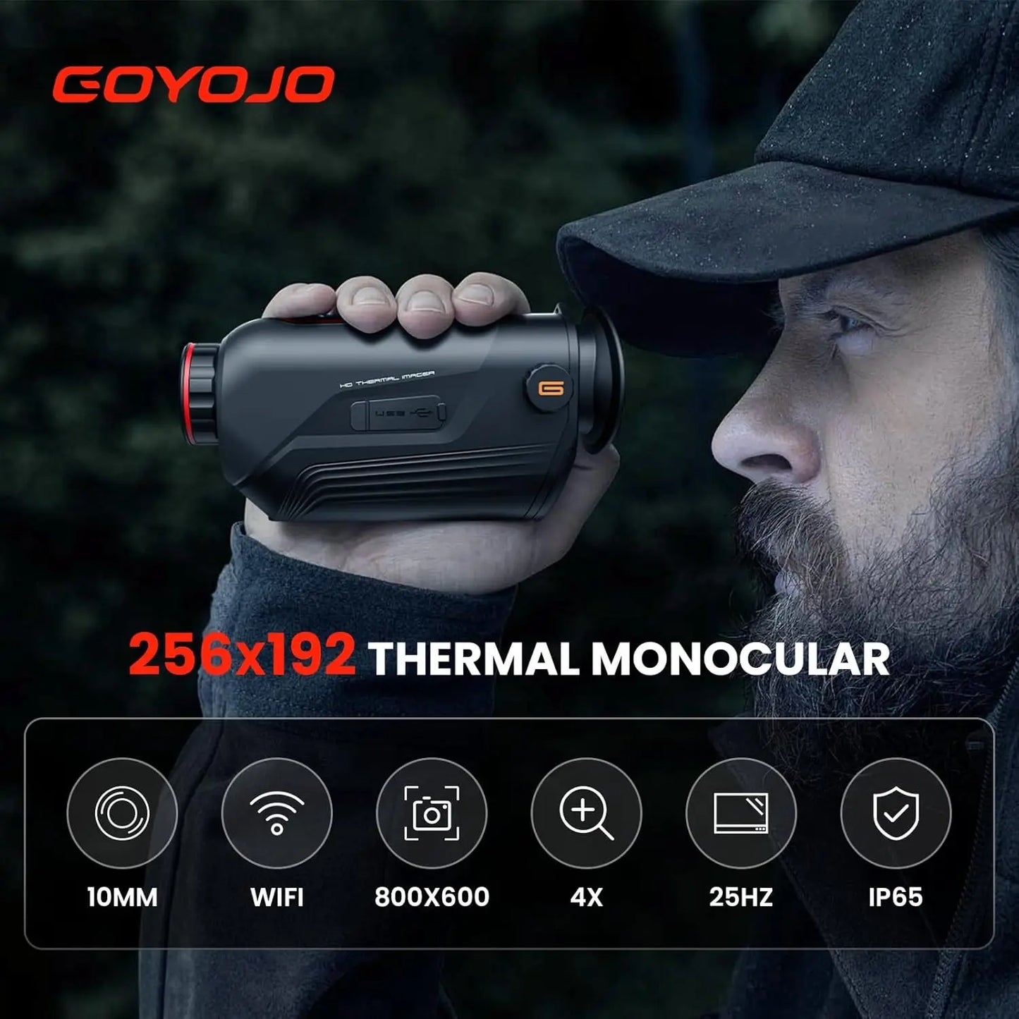 GOYOJO Thermal Monocular, 256x192 (25 Hz) Thermal Imaging Monoscope Camera for Adults, 10mm Focal Lens Vision Goggles Thermal Scopes for Night Hunting Camping