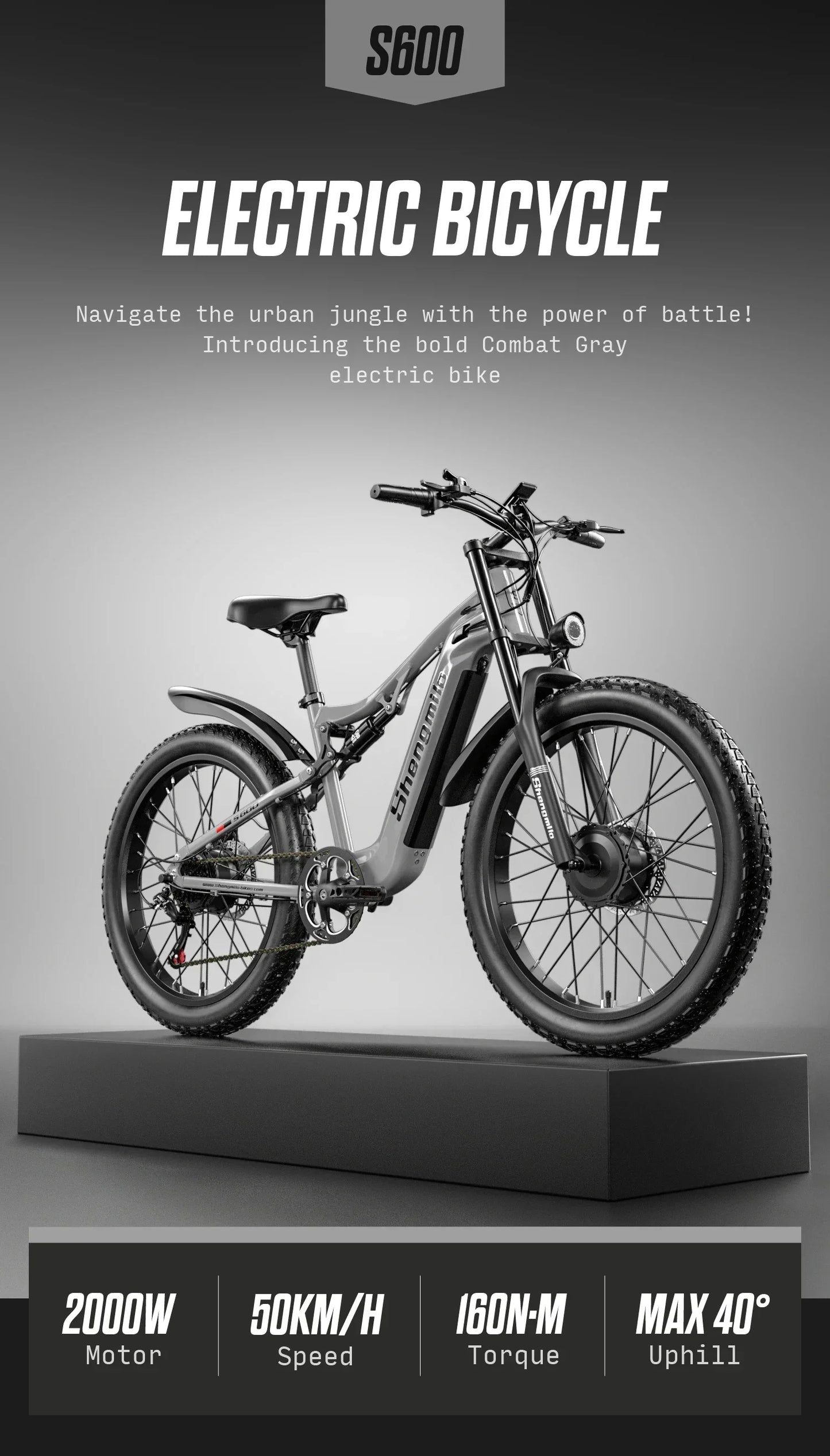 Shengmilo-S600 26” Electric Bike for Adults, 2000W Dual Motors Ebike, 31MPH, 48V 17.5AH Samsung Battery, E-Mountain Bicycle, Full Suspension Double Shoulder Fork & DNM Rear Shock, LCD Color Display