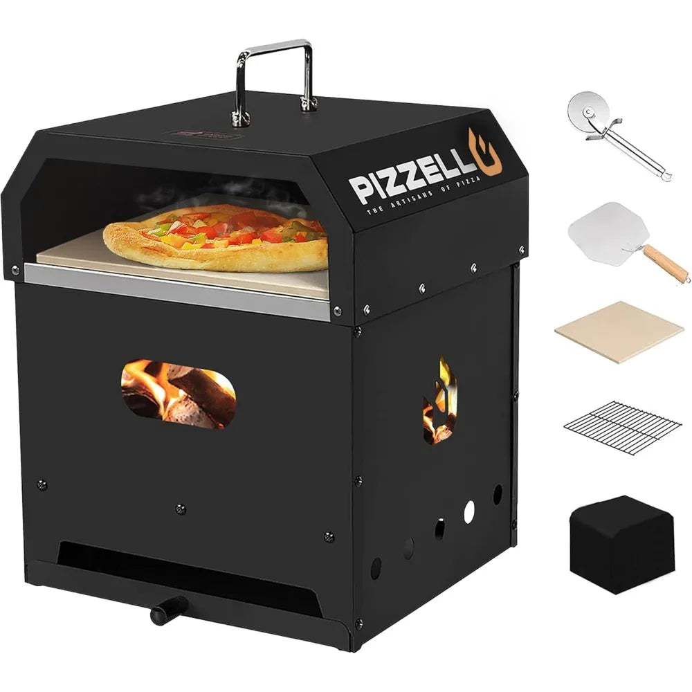 4-in-1 Outdoor Pizza Oven 16" Wood Fired Outside Oven 2-Layer Detachable Pizza Maker with Pizza Stone, Pizza Peel, Cover, Cooking Grill Grate, Pizzello Gusto