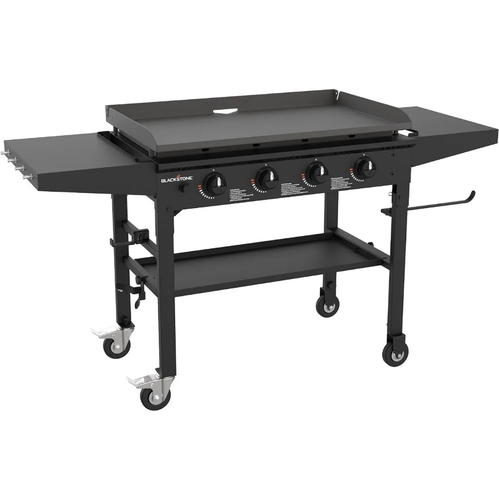 Griddle Cooking Station 4 Burner Propane Flat Top, 36” with Side Shelf