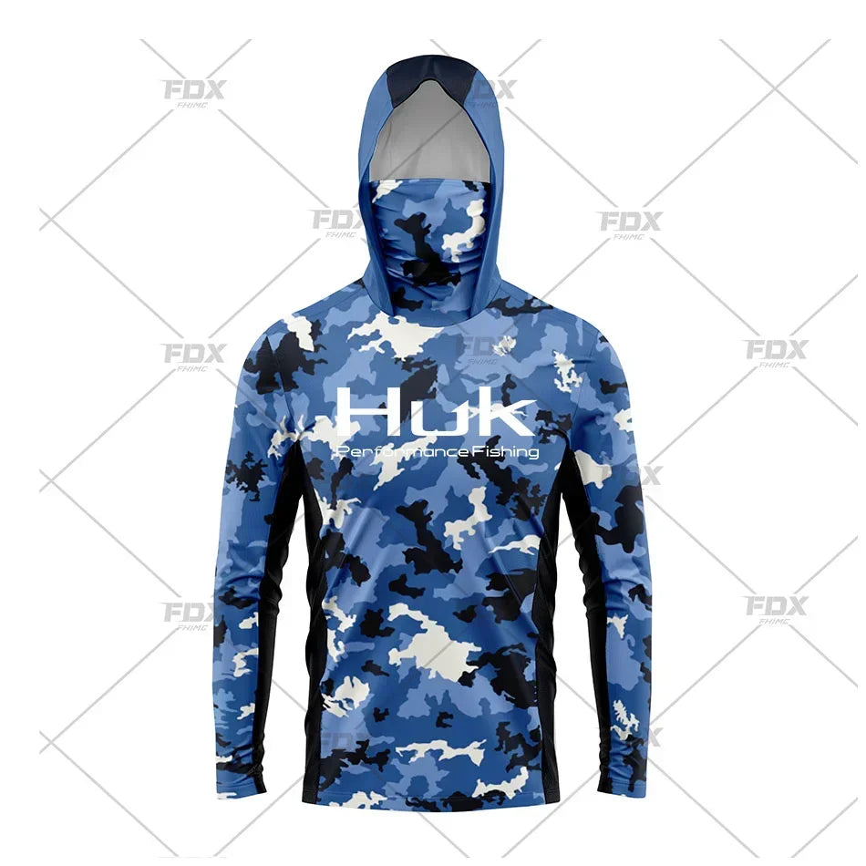 Huk Fishing Shirt UPF 50 Hooded Face Cover Fishing Clothes Summer Sun Protection Hoodie