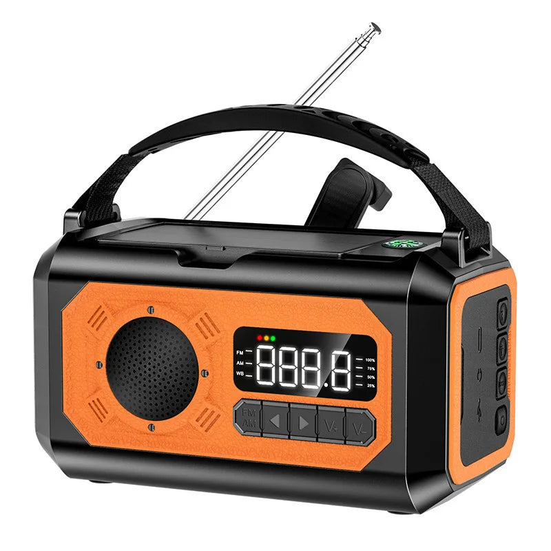 12000mAh Weather Alert Radio with 2 Solar Panels Solar Hand Crank Multifunction Radio Flashlight Power Bank for Outdoor Survival