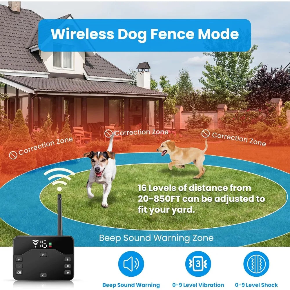 2-in-1 Wireless Electric Dog Fence & Training Collar