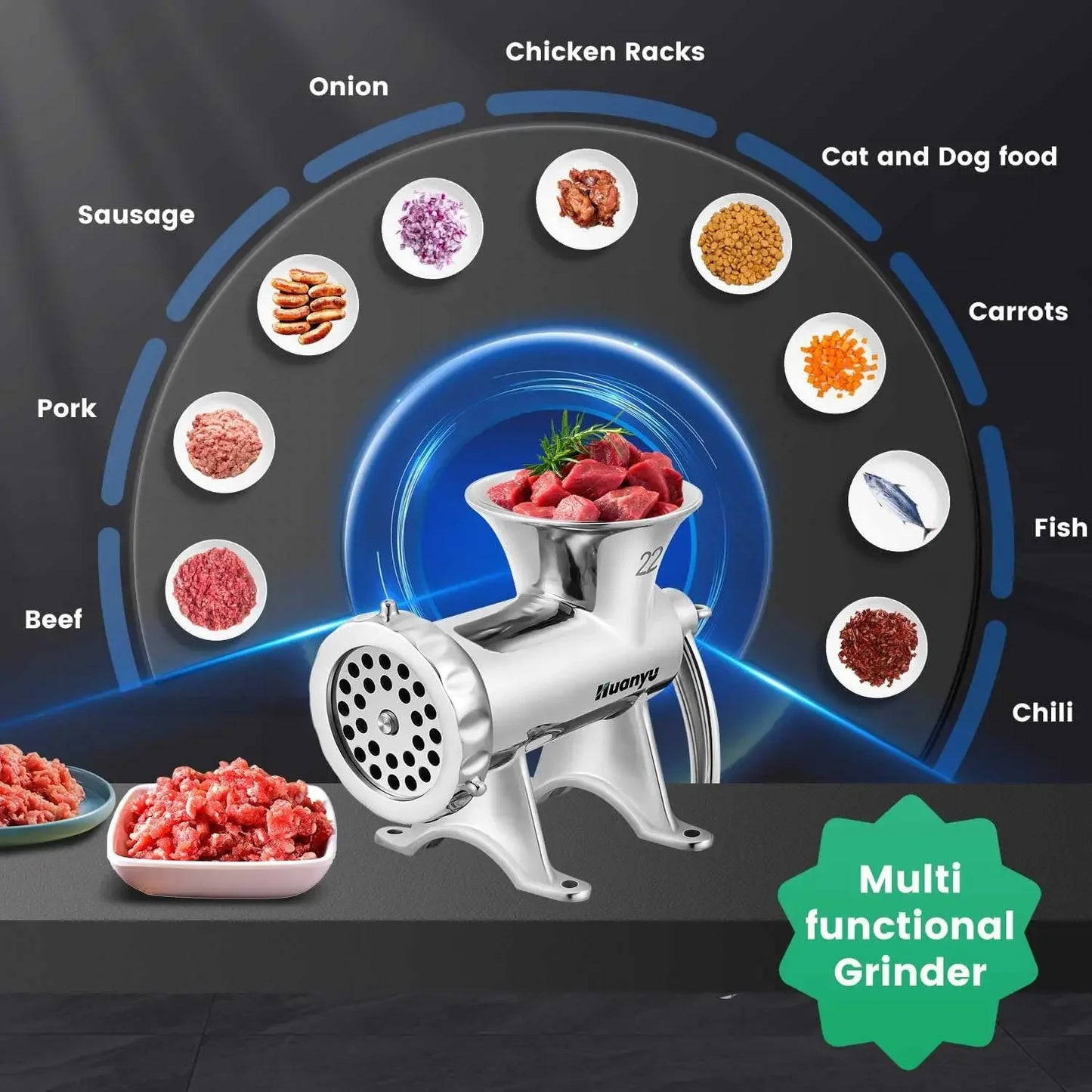 Huanyu Manual Meat Grinder Sausage Stuffer Stainless Steel Sausage Filler Commercial Meat Grinding Machine Household Pork Meat Mincer (NO.22)