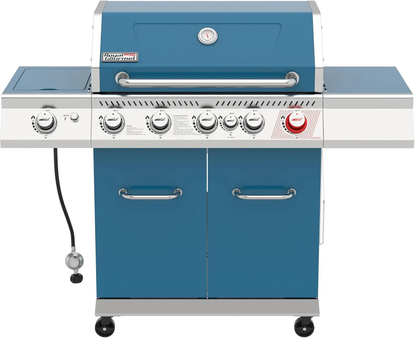 Royal Gourmet GA5403B 5-Burner Propane Gas Grill with Side Burner & Warming Rack for Outdoor Barbecue Party, 74,000 BTUs Output, 738 Sq. in. Cooking Area, Blue