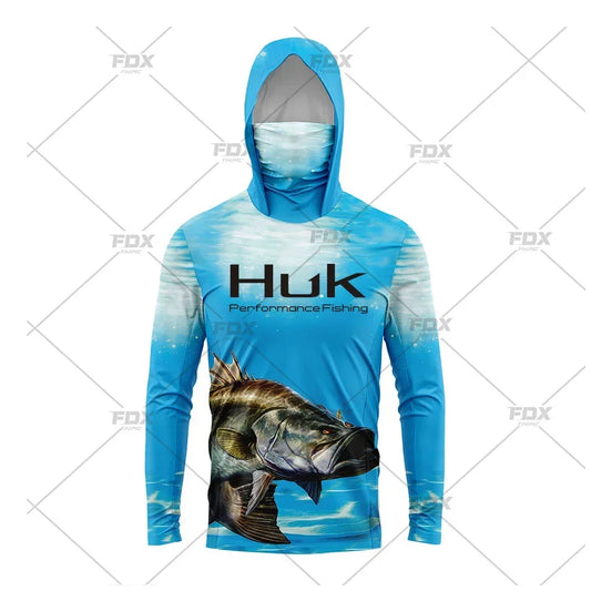 Huk Fishing Shirt UPF 50 Hooded Face Cover Fishing Clothes Summer Sun Protection Hoodie