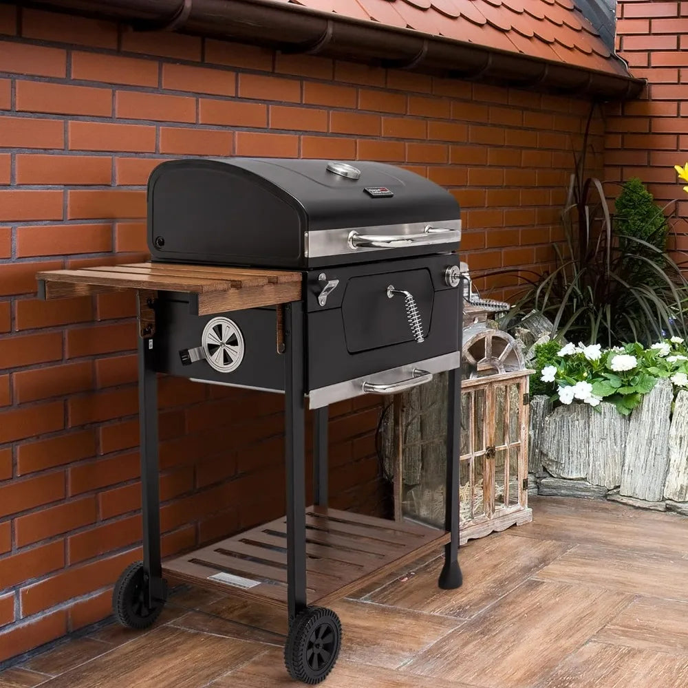 Royal Gourmet 24-Inch Charcoal Grill, BBQ Smoker with Handle and Folding Table