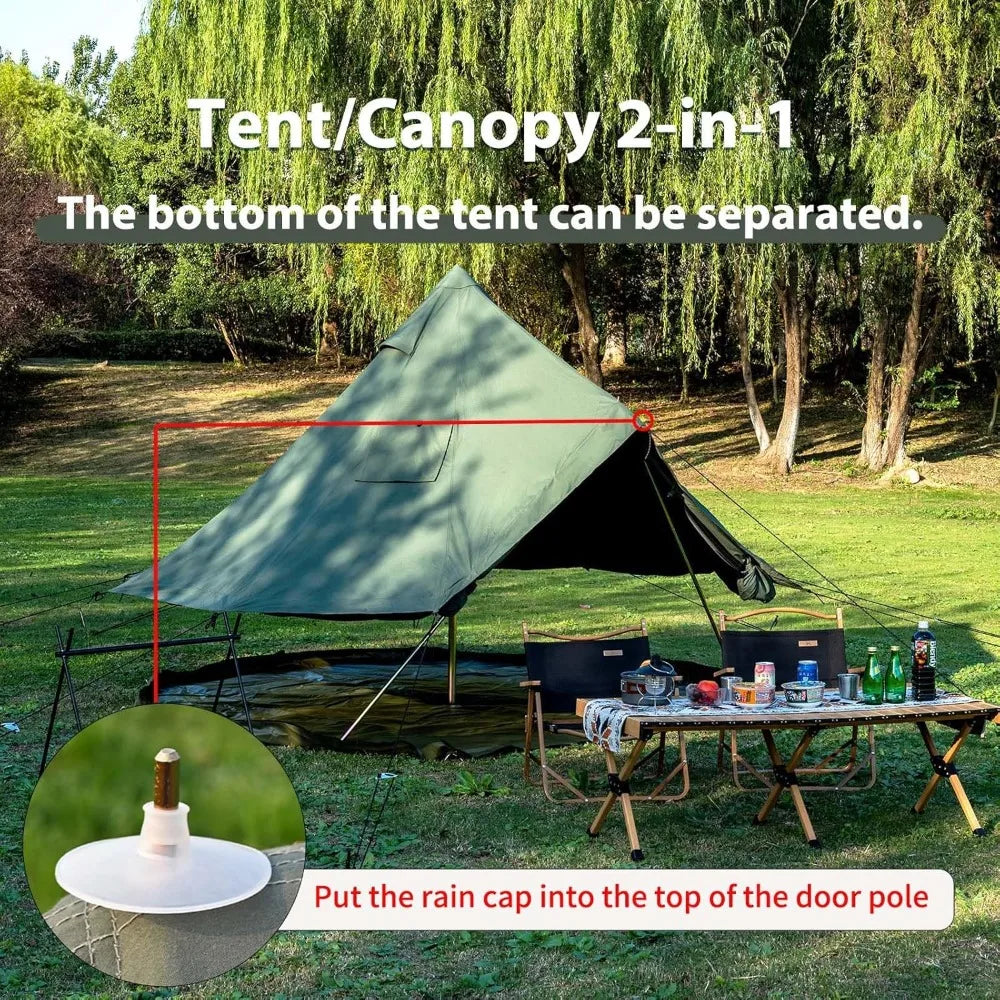 Cotton Canvas Bell Tent with Stove Jack, Roomy Yurt Tent for Family Glamping Camping, 4 Season Tent with Zipped Removable Floor