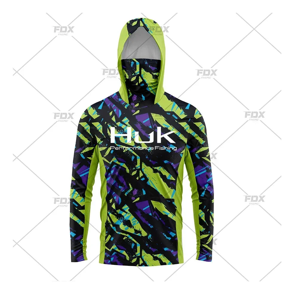 Huk Fishing Shirt UPF 50 Hooded Face Cover Fishing Clothes Summer Sun Protection Hoodie