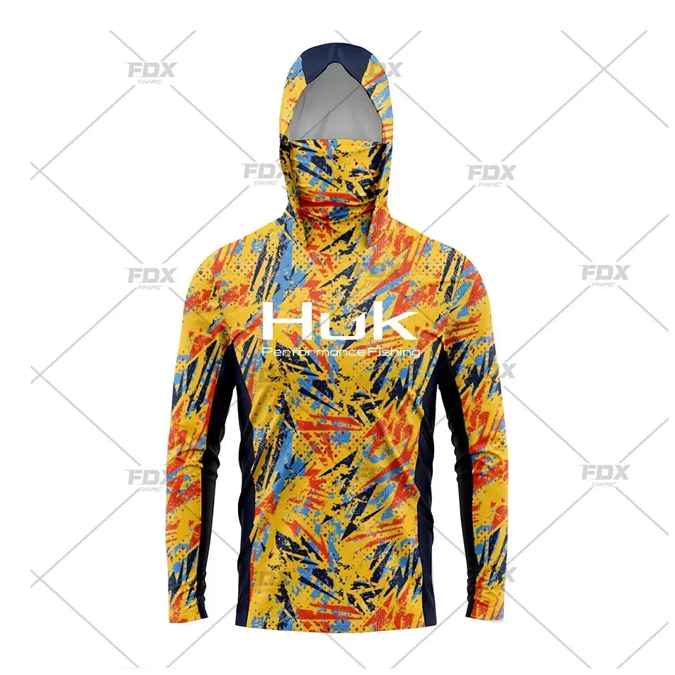 Huk Fishing Shirt UPF 50 Hooded Face Cover Fishing Clothes Summer Sun Protection Hoodie