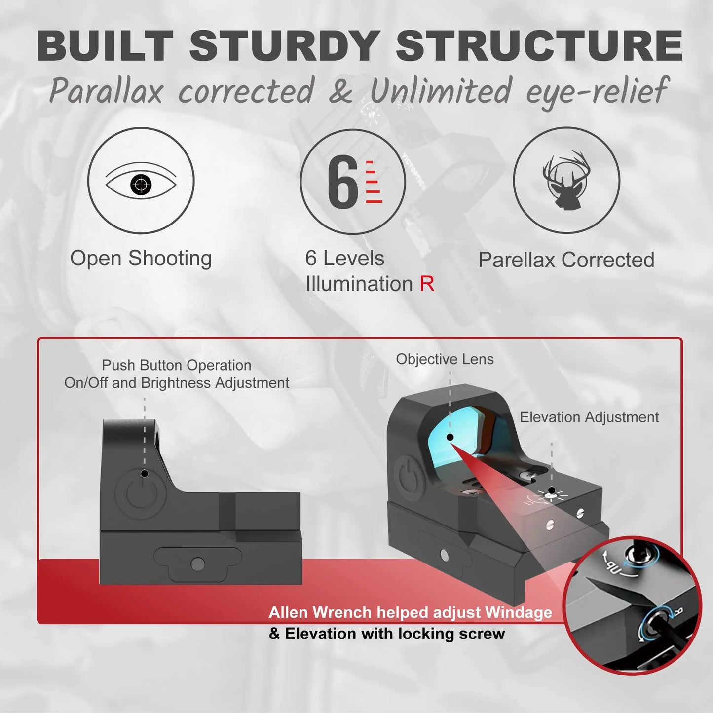 VictOptics V3 1X17X26 RED DOT SIGHT 3.5 MOA With Auto-Off Feature (RDSL25)