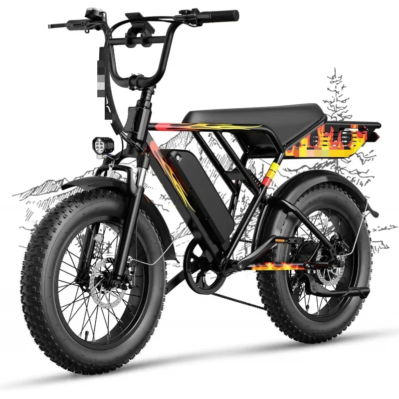 Jasion RetroVolt Electric Bike for Adults, [1200W Peak Upgrade Motor & 30MPH & 70Miles] Full Suspension Ebike, 20" Fat Tire All-Terrain E-Bike with 48V 13Ah Removable Battery Moped Electric Bicycle