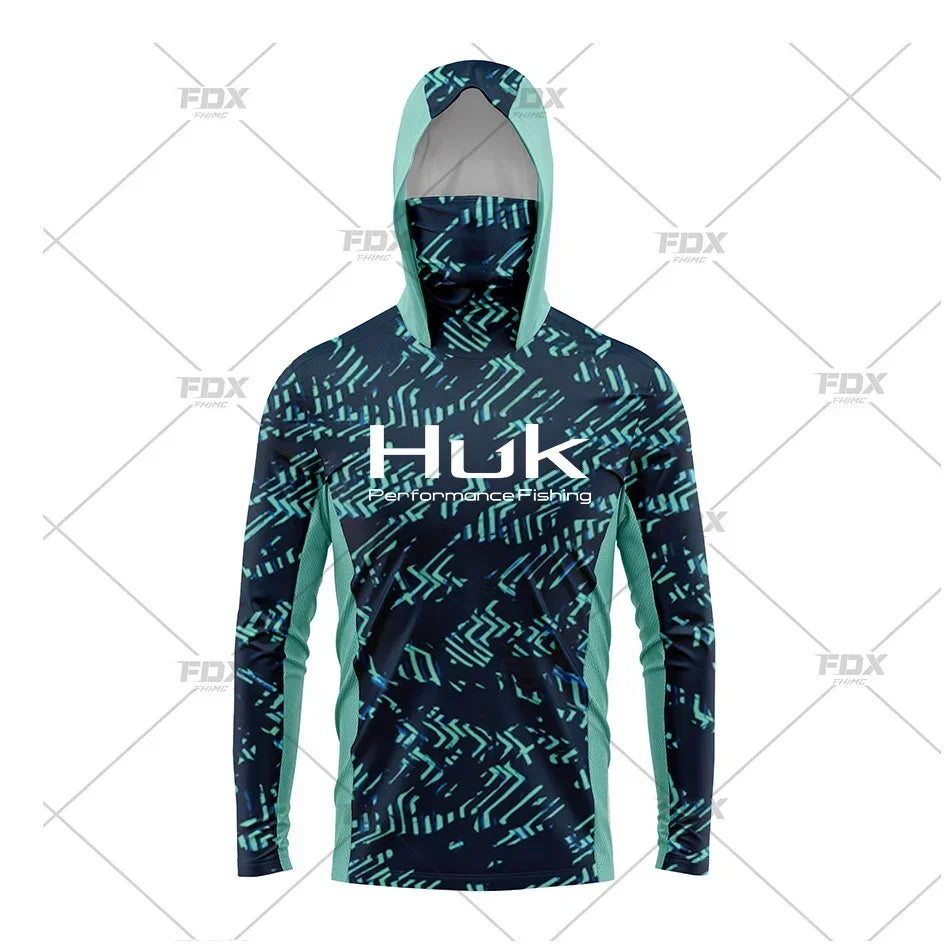 Huk Fishing Shirt UPF 50 Hooded Face Cover Fishing Clothes Summer Sun Protection Hoodie