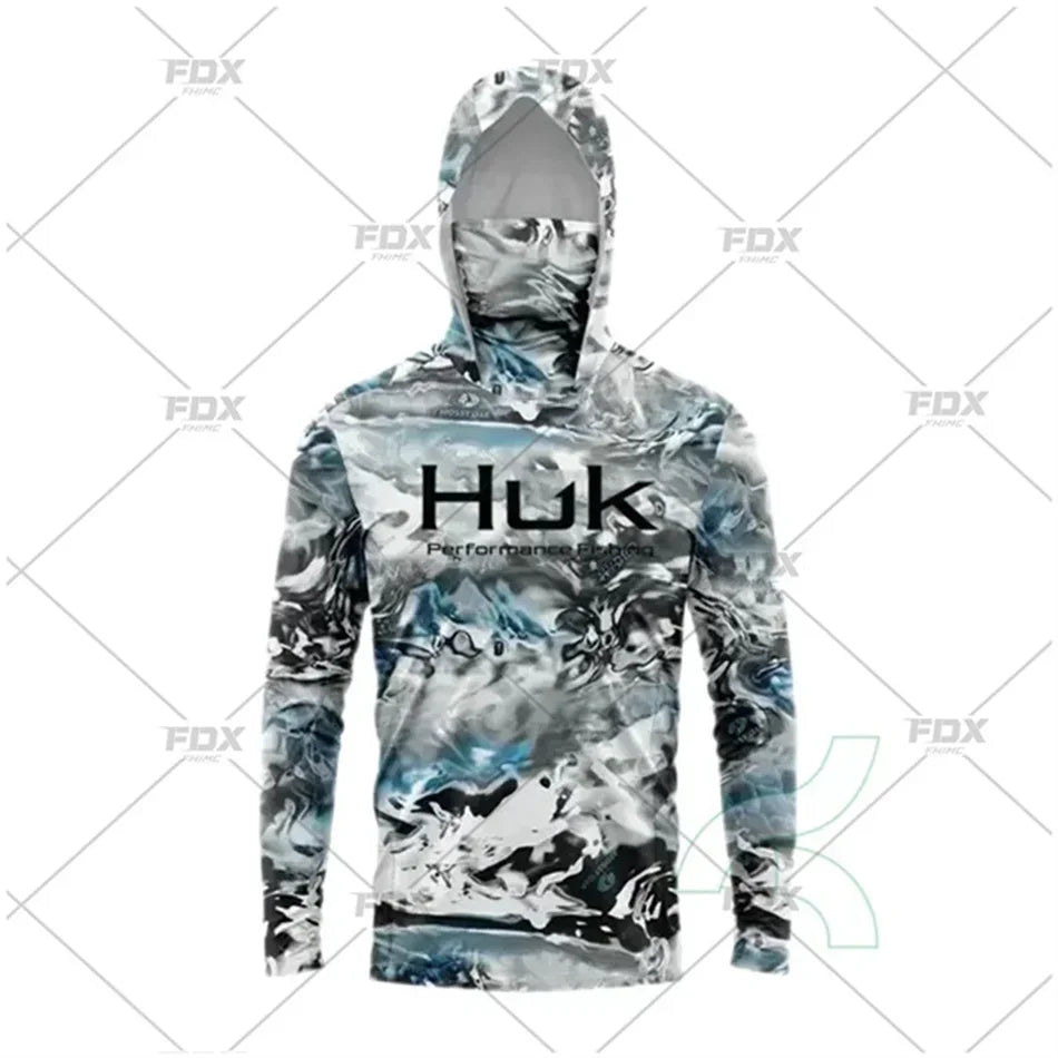 Huk Fishing Shirt UPF 50 Hooded Face Cover Fishing Clothes Summer Sun Protection Hoodie