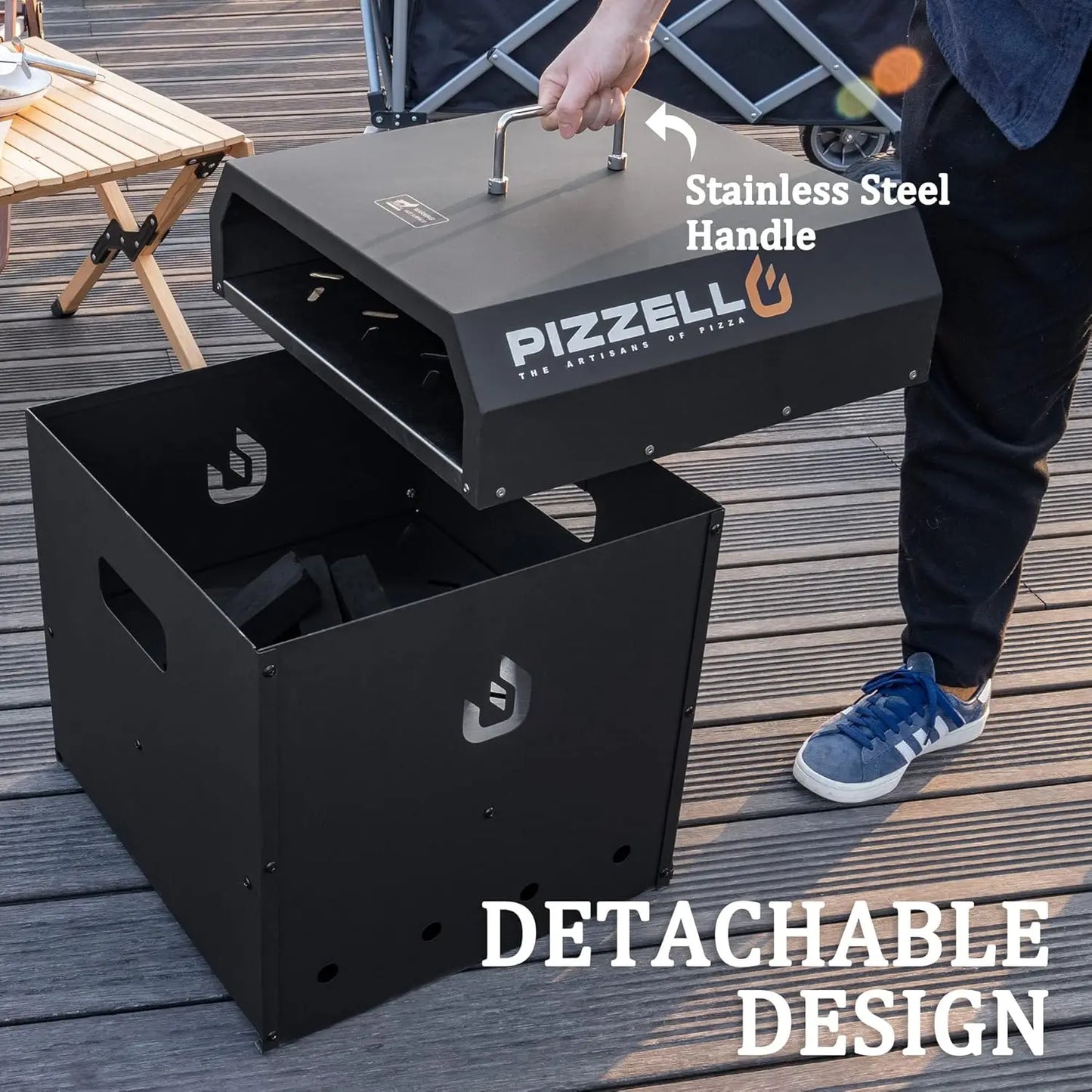 4-in-1 Outdoor Pizza Oven 16" Wood Fired Outside Oven 2-Layer Detachable Pizza Maker with Pizza Stone, Pizza Peel, Cover, Cooking Grill Grate, Pizzello Gusto