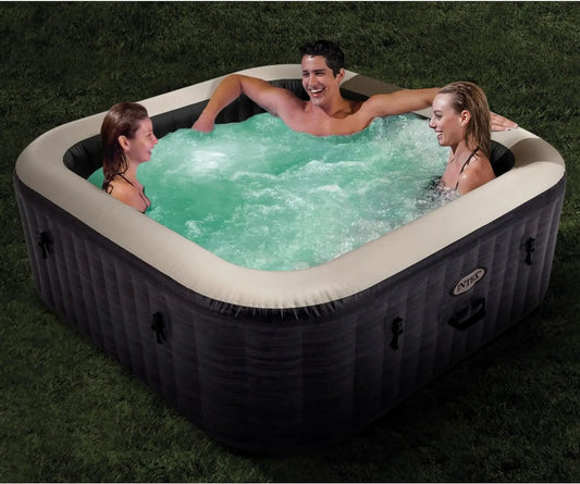 Intex PureSpa Plus Greystone Square Hot Tub 6 Person Inflatable 94" Outdoor Relaxing 170 AirJet Spa Bundled with 4 PureSpa Cushioned Headrest Pillows