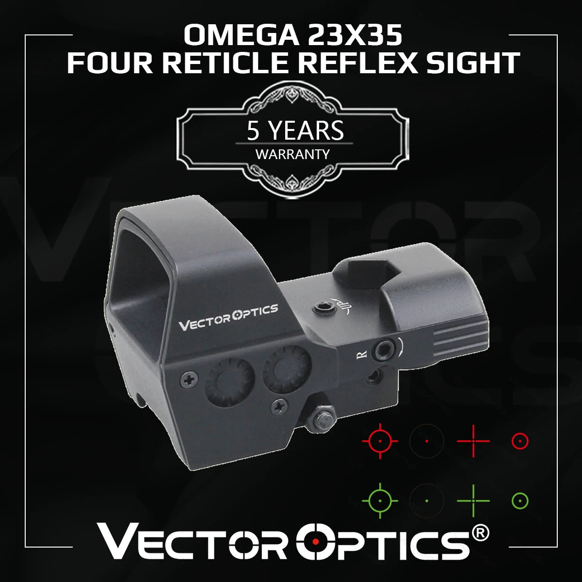 Vector Optics Omega 23x35 Four Reticle Reflex Sight With Side Loading Battery