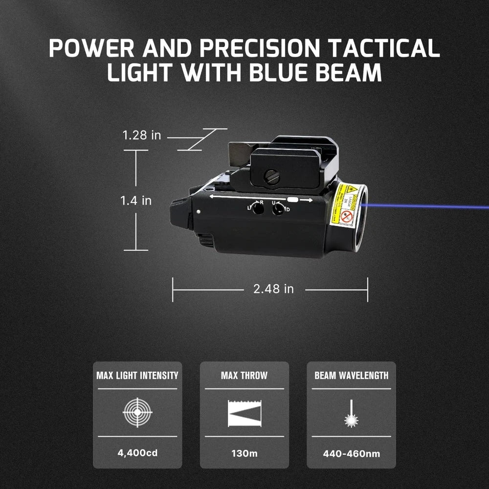 Blue Beam 800 Lumens Magnetic USB Rechargeable,  Tactical Flashlight with Rail Mount