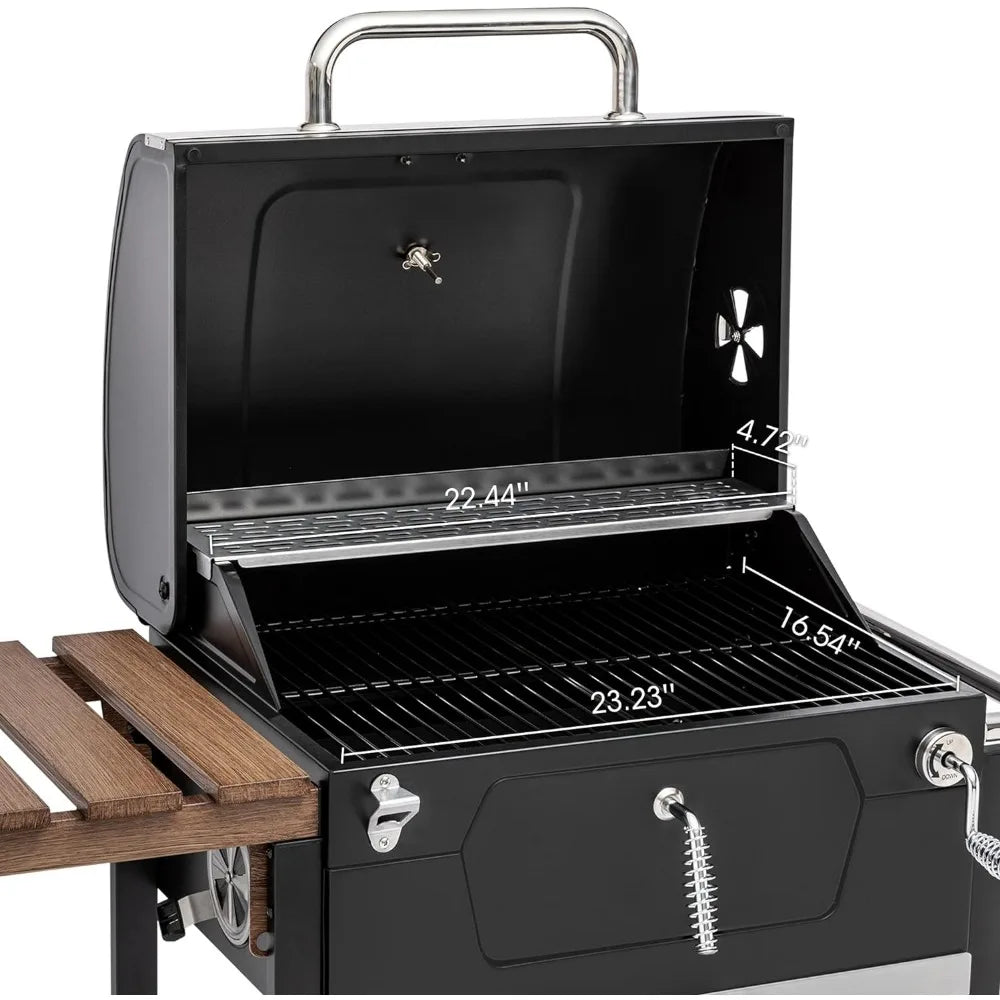 Royal Gourmet 24-Inch Charcoal Grill, BBQ Smoker with Handle and Folding Table