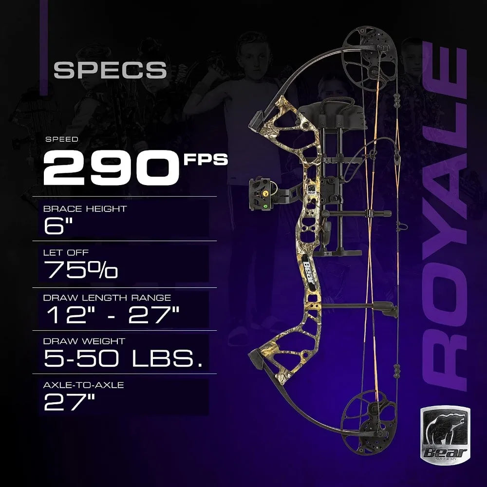 Royale Ready to Hunt Compound Bow Package for Adults and Youth, 12”- 27” Draw Length