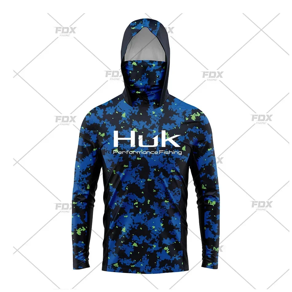 Huk Fishing Shirt UPF 50 Hooded Face Cover Fishing Clothes Summer Sun Protection Hoodie