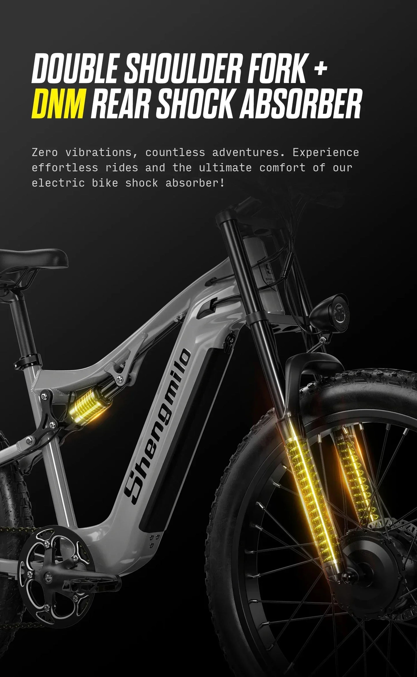 Shengmilo-S600 26” Electric Bike for Adults, 2000W Dual Motors Ebike, 31MPH, 48V 17.5AH Samsung Battery, E-Mountain Bicycle, Full Suspension Double Shoulder Fork & DNM Rear Shock, LCD Color Display