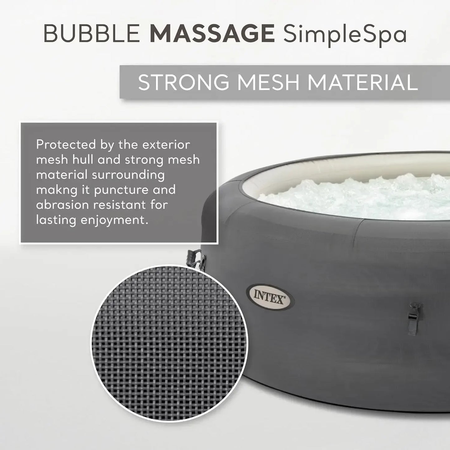 INTEX 28483E SimpleSpa Inflatable Bubble Massage Spa: Includes Insulated Cover – Built-in QuickFill Inflation – Soothing Jets – 4 Person Capacity – 77" x 26"