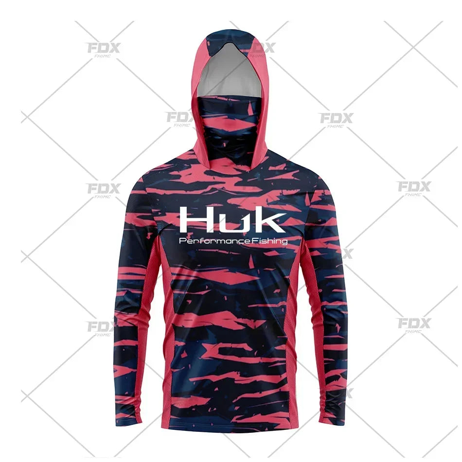 Huk Fishing Shirt UPF 50 Hooded Face Cover Fishing Clothes Summer Sun Protection Hoodie